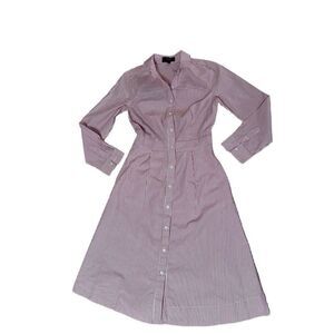 J Crew Pink Striped Shirt Dress Knee Length Button Up Pockets Preppy Womens 00